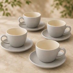 Solid Grey Ceramic Cappuccino Cup & Saucer Set of 4