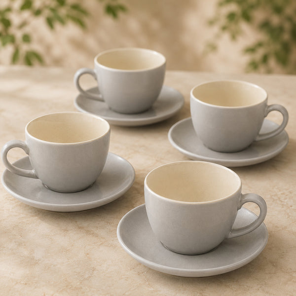 Solid Grey Ceramic Cappuccino Cup & Saucer Set of 4