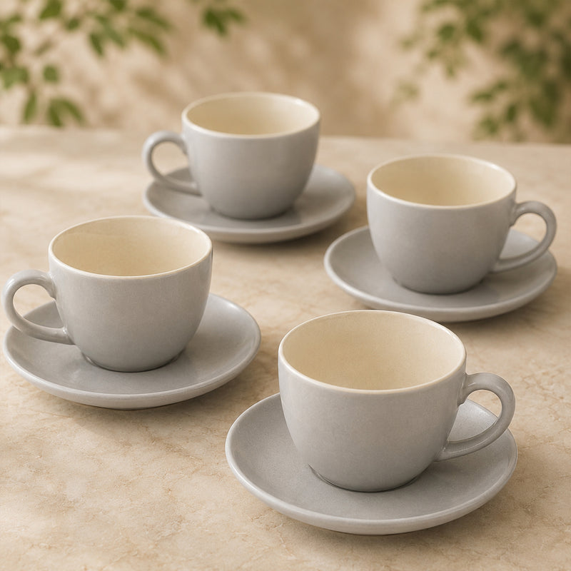 Solid Grey Ceramic Cappuccino Cup & Saucer Set of 4