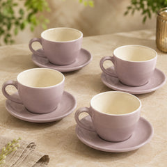 Solid Lavender Ceramic Cappuccino Cup & Saucer Set of 4
