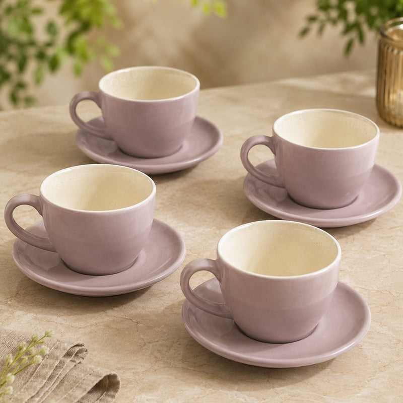 Solid Lavender Ceramic Cappuccino Cup & Saucer Set of 4
