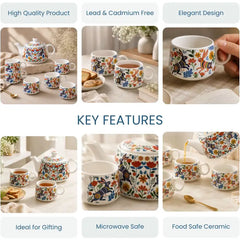Bunny Floret Morning Tea Set: 1000ML Teapot & 6 Cups (150ML)