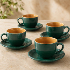 Teal Novelle Ceramic Cappuccino Cup & Saucer Set of 4