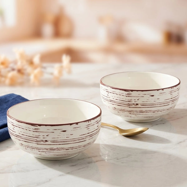 Brown Spiral Ceramic Snack Bowl Set Of 2