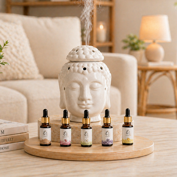 Electric Buddha Ceramic Aroma Diffuser & 5 Essential Aroma Oils Set