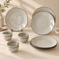 Grey Marble Ceramic Dinner Set - 12 pieces ( 6 Plates + 6 Bowls )