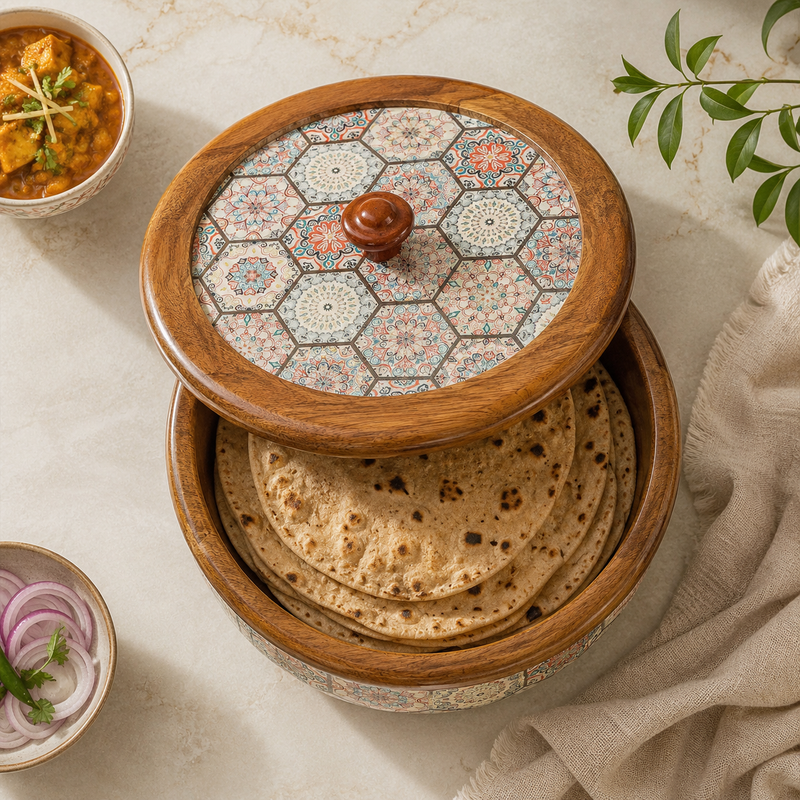 Floriva Mango Wood Roti Casserole with Flat Lid | 1800ML
