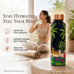 Palm Grove Copper Water Bottle | Pichwai Art Design | 900ml