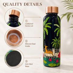 Palm Grove Copper Water Bottle | Pichwai Art Design | 900ml