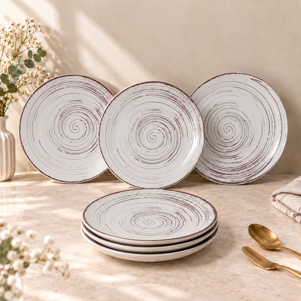 Brown Spiral Ceramic Dinner Plates Set of 6