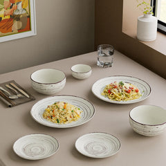 Brown Spiral Ceramic Dinner Set 12 Piece for Family of 6