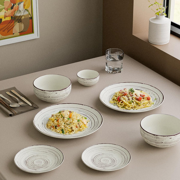 Brown Spiral Ceramic Dinner Set 12 Piece for Family of 6