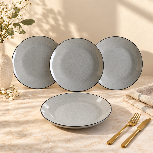Glossy Grey Marble Ceramic Set of 4 Dinner Plates