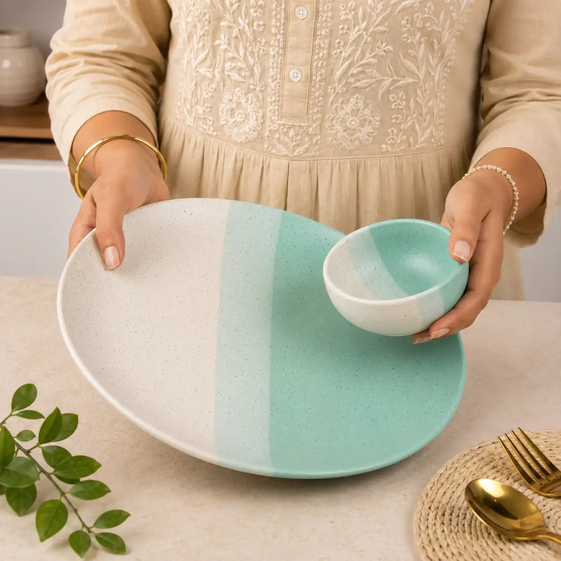 TT Green Matte 21-Piece Ceramic Dinner Set For 6