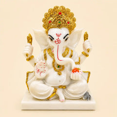 Ganesha: Premium Marble-Finish Idol with Gold Accents
