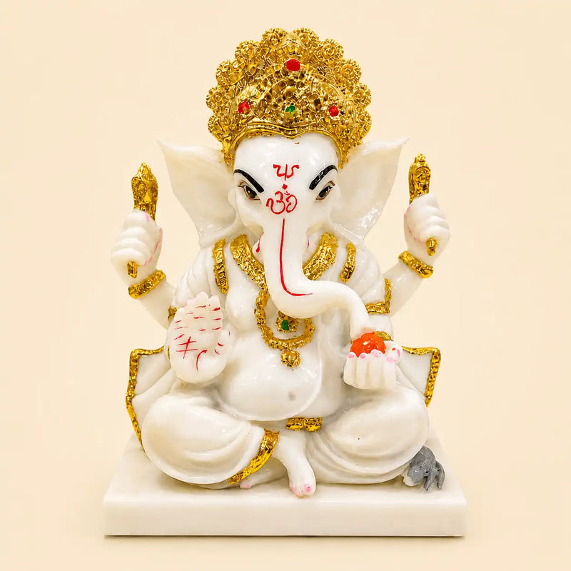 Ganesha: Premium Marble-Finish Idol with Gold Accents