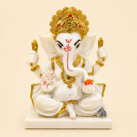 Ganesha: Premium Marble-Finish Idol with Gold Accents