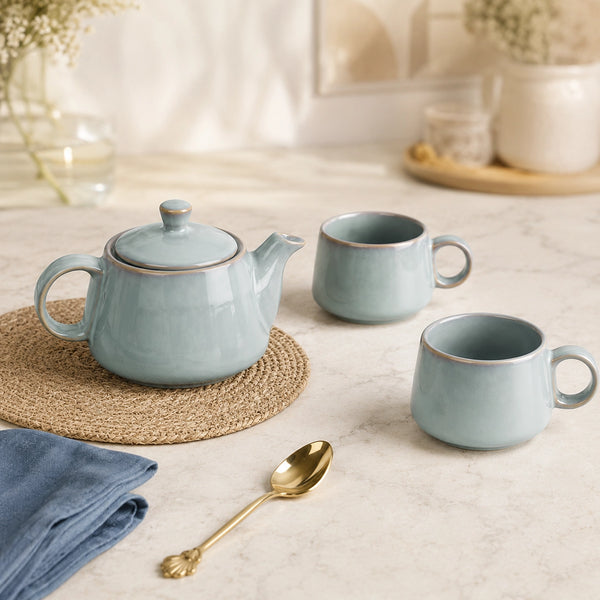 Grey Glaze Ceramic Tea Set | Kettle & 2 Cups (400ml)