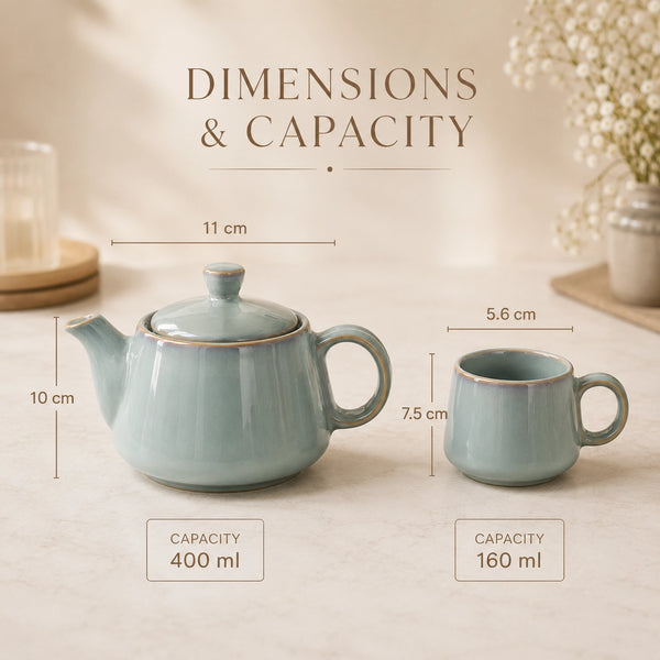 Grey Glaze Ceramic Tea Set | Kettle & 2 Cups (400ml)