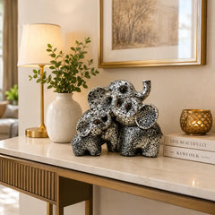 Elegant Antique Silver Elephant Family: Symbol of Unity & Prosperity
