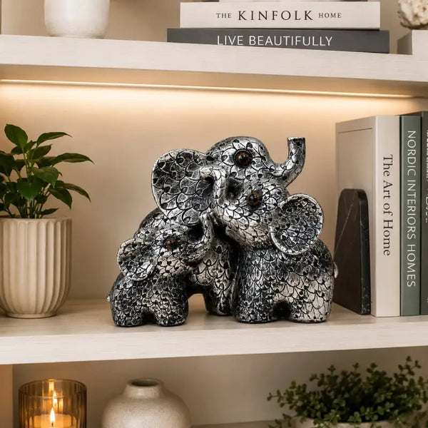 Elegant Antique Silver Elephant Family: Symbol of Unity & Prosperity