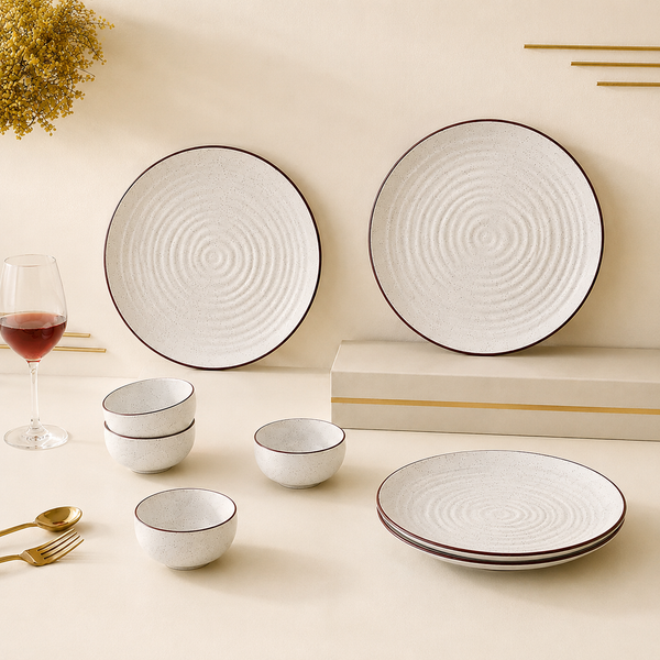 Spiral White Ceramic Dinner Set 8 Piece for Family of 4