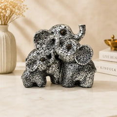Elegant Antique Silver Elephant Family: Symbol of Unity & Prosperity
