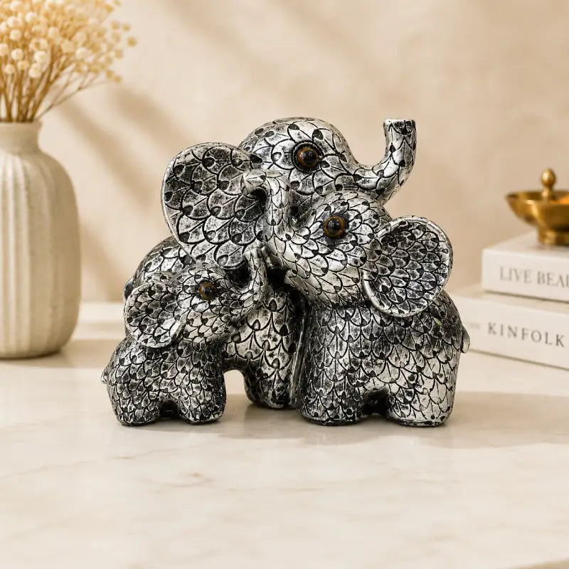Elegant Antique Silver Elephant Family: Symbol of Unity & Prosperity
