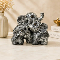 Elegant Antique Silver Elephant Family: Symbol of Unity & Prosperity