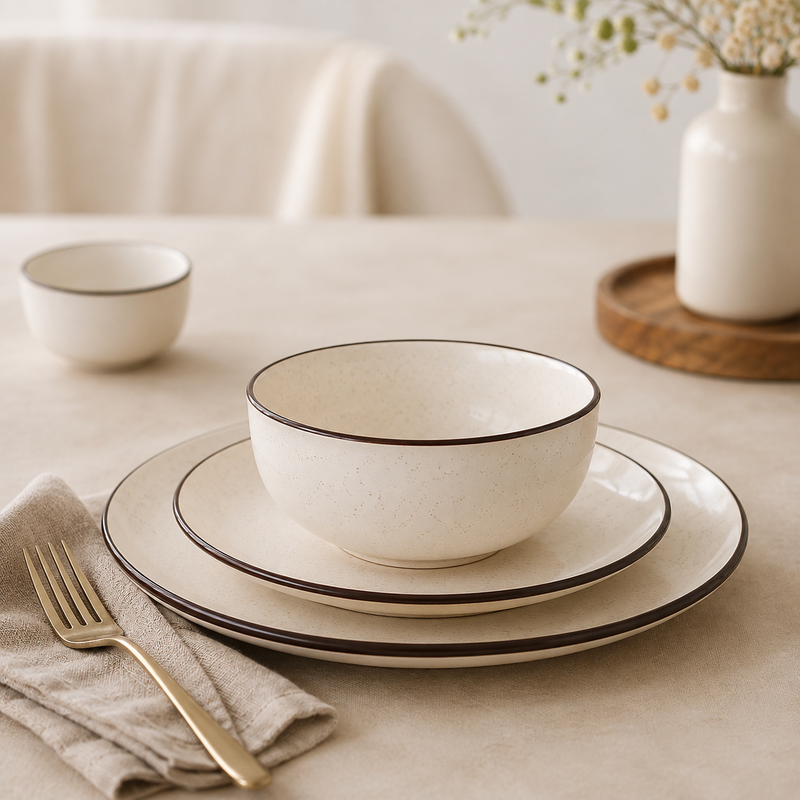 Dinner Sets Crème Matte Ceramic 24 Piece Set for Family Dining