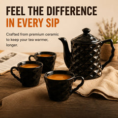 Black Diamond Ceramic Tea Set with Kettle & 6 Cups
