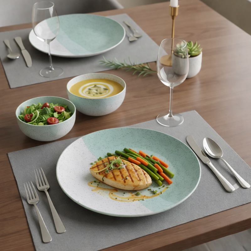 Tritone Green Matte Ceramic Set of 2 Dinner Plates