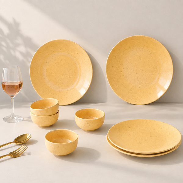 Mustard Marble Ceramic Dinner Set - 8 Pieces