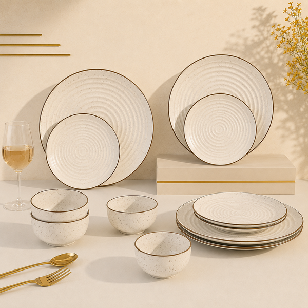 Spiral White Ceramic Dinner Set 12 Piece for Family of 4