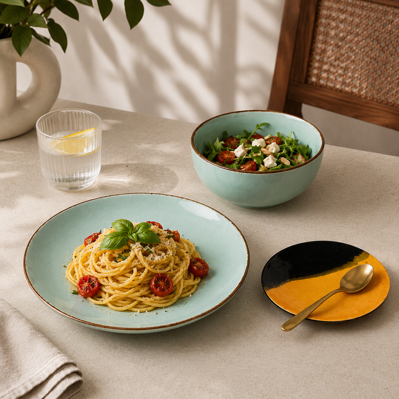 Mint Marble Handcrafted Ceramic Dinner Set - 30 Pieces