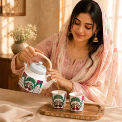 Peagal Glass Ceramic Tea Set with Kettle (6 Cups & 1 Kettle)