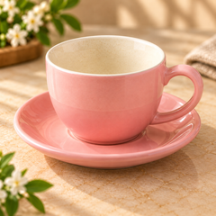 Solid Peach Ceramic Cappuccino Cup & Saucer Set of 4