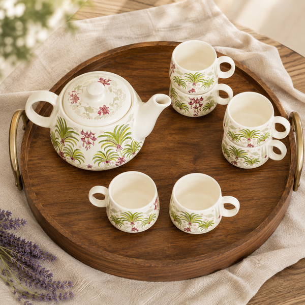 Tropical Morning Ceramic Tea Kettle Cup Set of 6