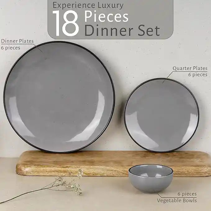 Grey Marble 18-Piece Ceramic Dinner Set For 6