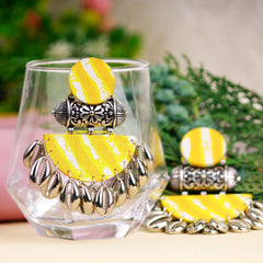 Bandhani Yellow Drop Earrings Dangles - The Earth Store - Fashion Accessories