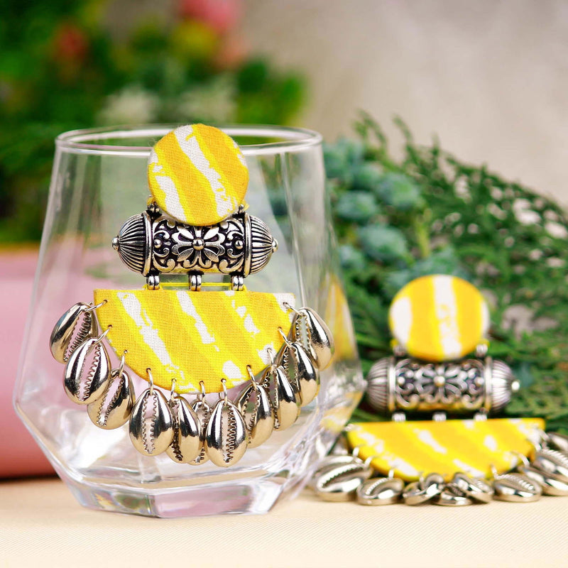 Bandhani Yellow Drop Earrings Dangles - The Earth Store - Fashion Accessories