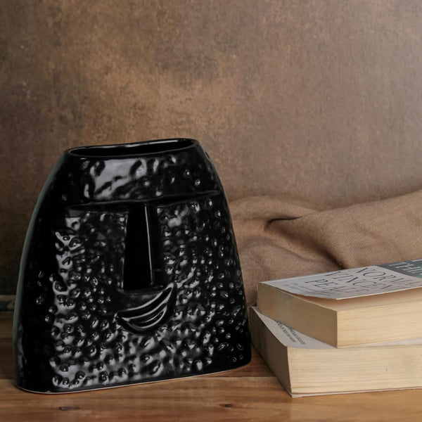 Black Human Face Ceramic Vase - The Earth Store - Vase