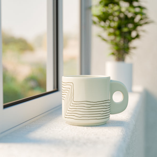 Cream Black Ziggy Ceramic Tea Cup Set of 6, 200 ML Each - The Earth Store - Cup Sets