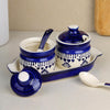 Blue Drape Ceramic Pickle Jar with Tray & Spoon (250 ML Each)