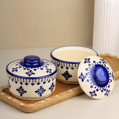 Blue Drape Multipurpose Ceramic Donga Set of 2, 500 ML - The Earth Store - Donga