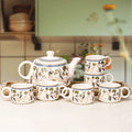 Bronze Petals Ceramic Tea Set With 6 Cups Kettle