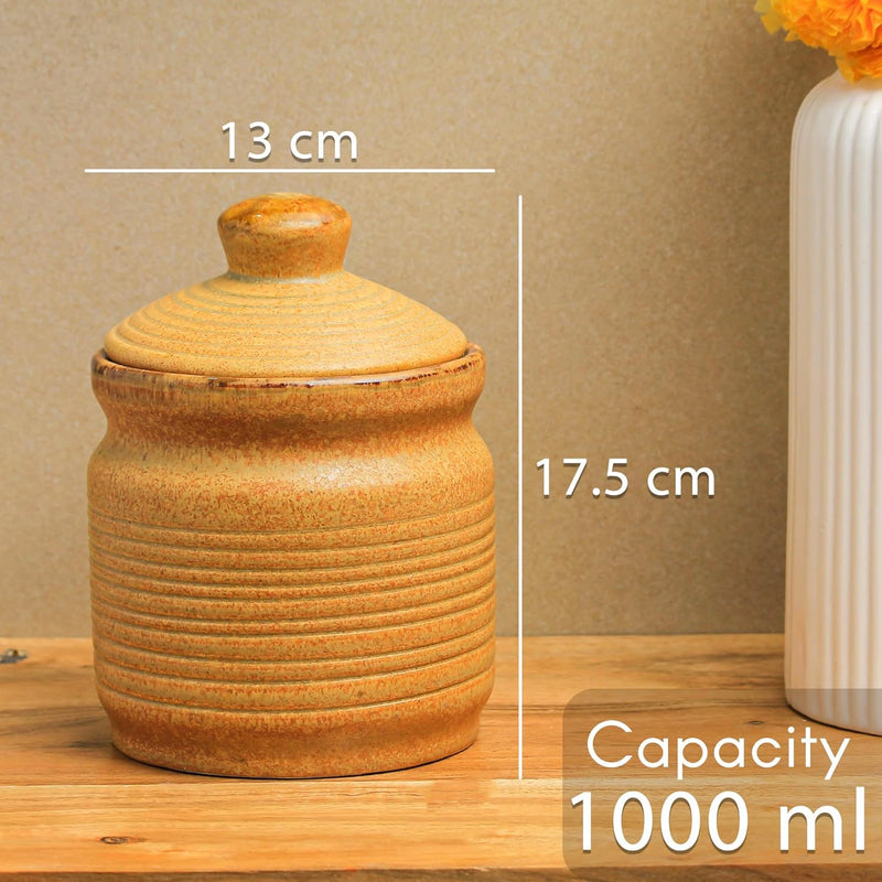 Brown Ceramic Pickle Jars Set of 2 (1000 ML Each) with Lid - The Earth Store - Multipurpose Jars