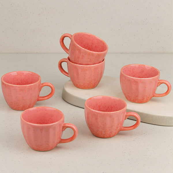 Peach Frosted Ceramic Tea Set With 6 Cups