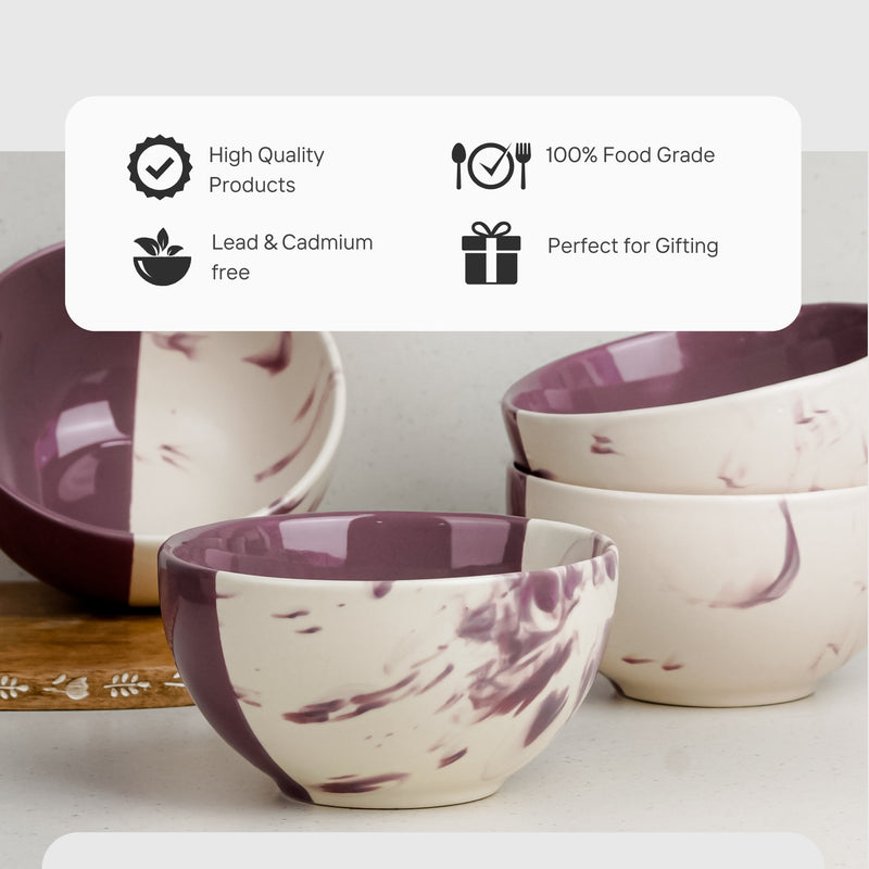 Dual Tone Magenta Italian Ceramic Bowl Set of 4 – 580ML