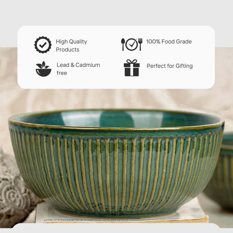 Glam Green Ceramic Bowl Set of 4